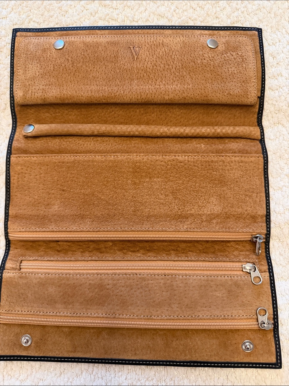Black Leather Folding Travel Jewelry Case - Suede Lined EXCELLENT CONDITION